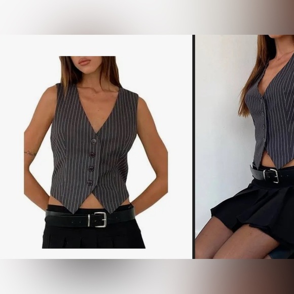 Grey and white striped vest top. Very nice size M - Picture 1 of 6